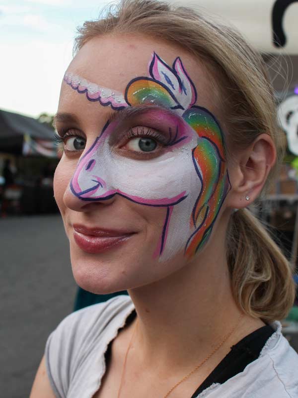 Unicorn face paint by Auntie Stacey's Face Painting, Sonoma county, Santa Rosa, Sebastopol, Petaluma, wine country face painter, SF bay area face painter
