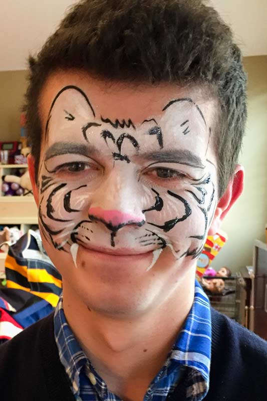 White Tiger face paint by Auntie Stacey's Face Painting, Sonoma county, Santa Rosa, Sebastopol, Petaluma, wine country face painter, SF bay area face painter, Wine Country face painter