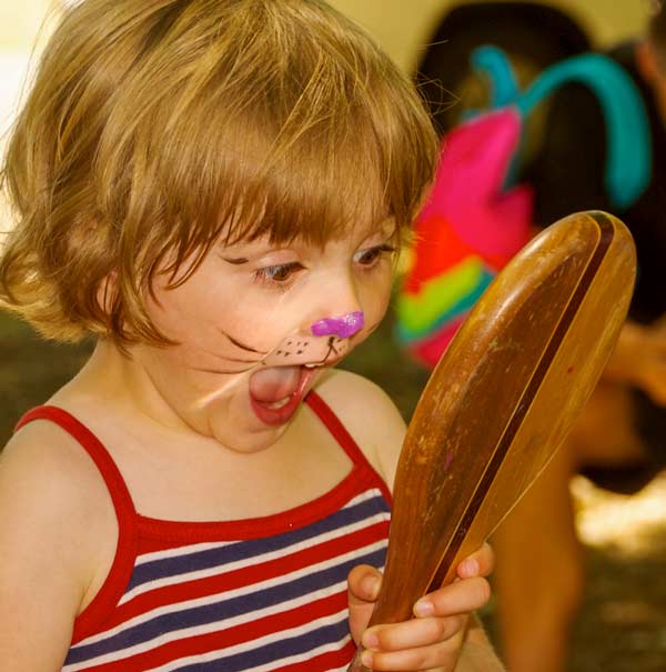 Kitty sees herself in mirror. Auntie Stacey, Face painter