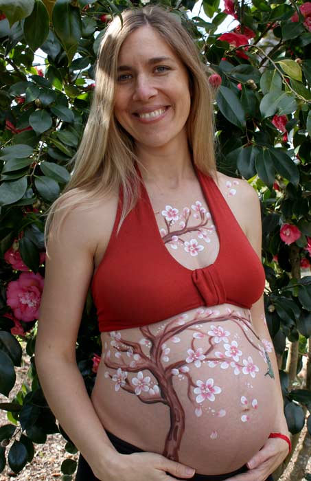 Cherry blossom belly painting by Auntie Stacey, Sebastopol, CA