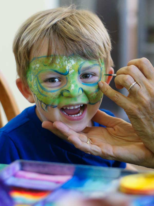 Dragon Boy face and body paint by Auntie Stacey Dennick, San Francisco Bay area face painter