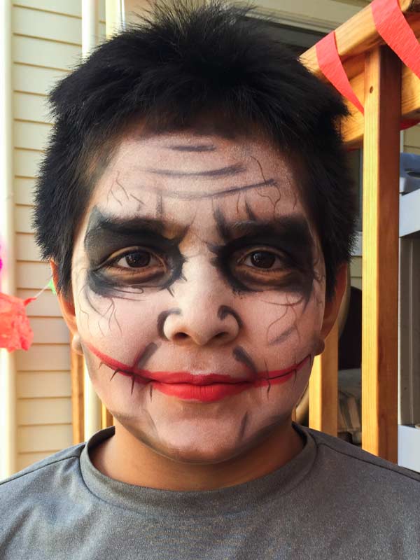 The Joker Halloween makeup www.auntiestaceysfacepainting.com SF Bay area face painter Auntie Stacey Dennick Marin Sonoma Napa county