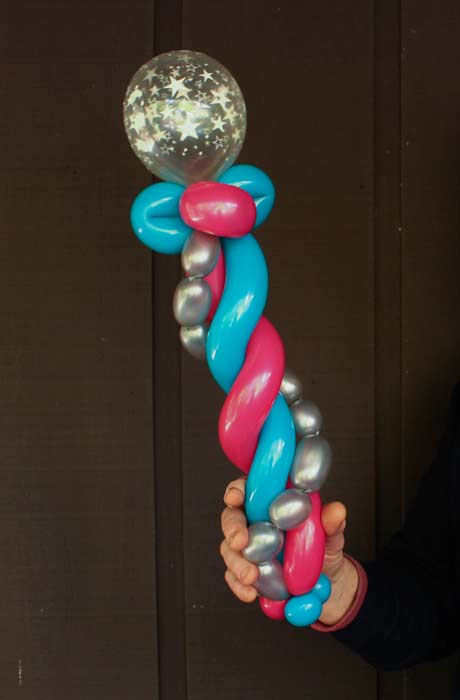 Balloon jingle wand by Auntie Stacey's Face Painting, balloon twisting, children's entertainment, party, kids, clown, fun, wine country face painter (415) 246-1227