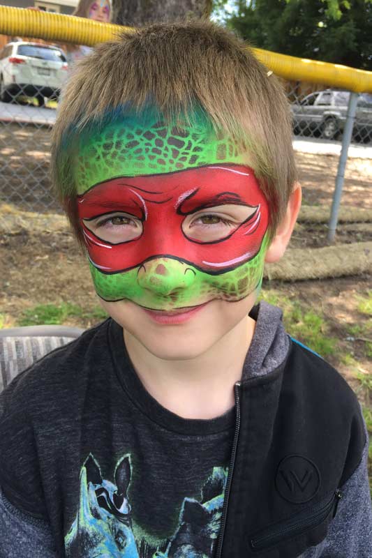 Ninja Turtle Auntie Stacey's Face Painting, balloon twisting, children's entertainment, party, kids, clown, fun, wine country face painter