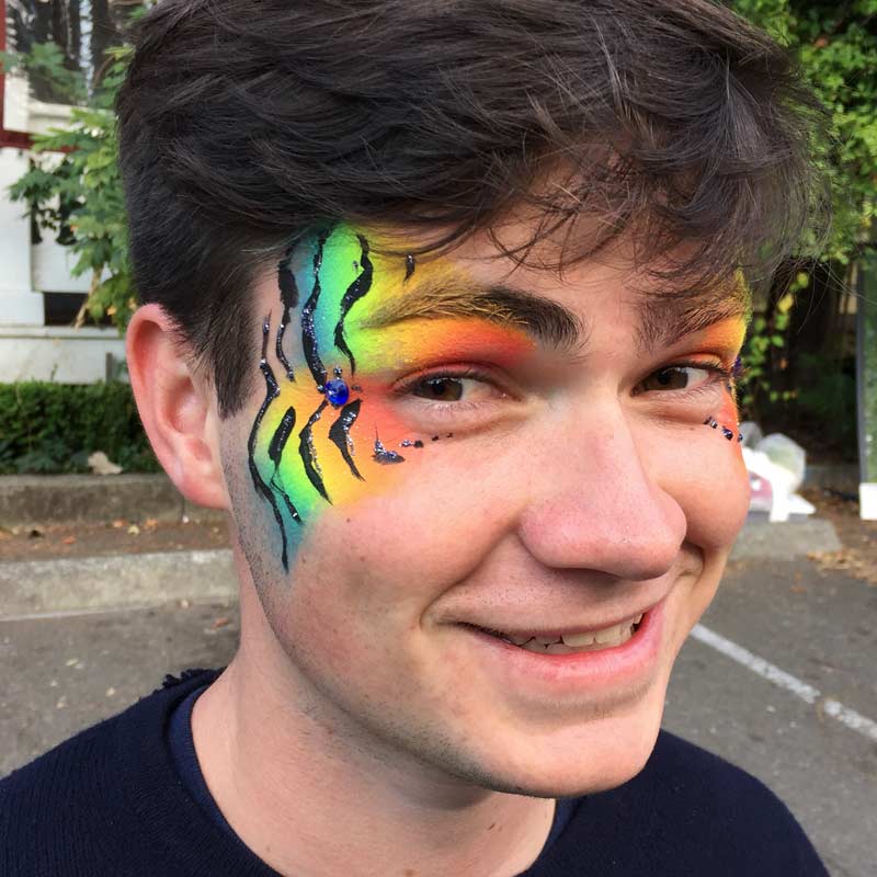 Rainbow Zebra eye Auntie Stacey's Face Painting, balloon twisting, children's entertainment, party, kids, clown, fun, wine country face painter