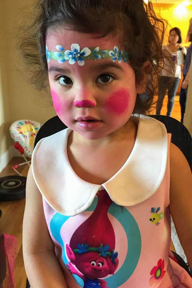 Poppy face paint Auntie Stacey's Face Painting, balloon twisting, children's entertainment, party, kids, clown, fun, San Francisco Bay Area face painter