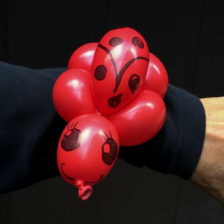 Ladybug balloon bracelet buddy by Auntie Stacey's Face Painting balloon twisting children's party entertainer SF Bay Area fun for kids birthday corporate event Santa Rosa Marin