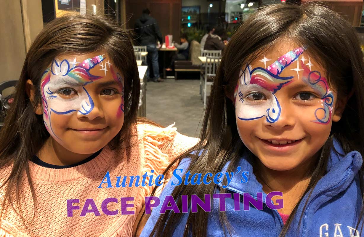 Unicorn face paint Auntie Stacey's Face Painting, Aunty Stacey, Aunt Stacy, Sonoma county, Santa Rosa, Petaluma, Sebastopol, Windsor, Kenwood, Wine Country, SF Bay area, balloons