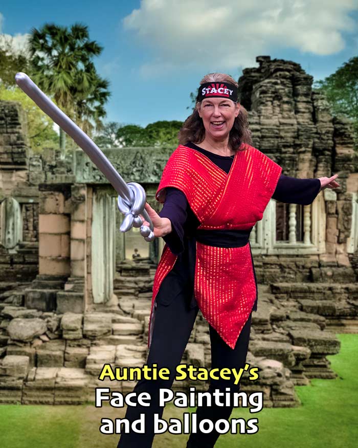 Auntie Stacey Ninja Face Painter and balloon twister San Francisco bay area Marin county Novato Mill Valley Sonoma Santa Rosa party kids entertainment