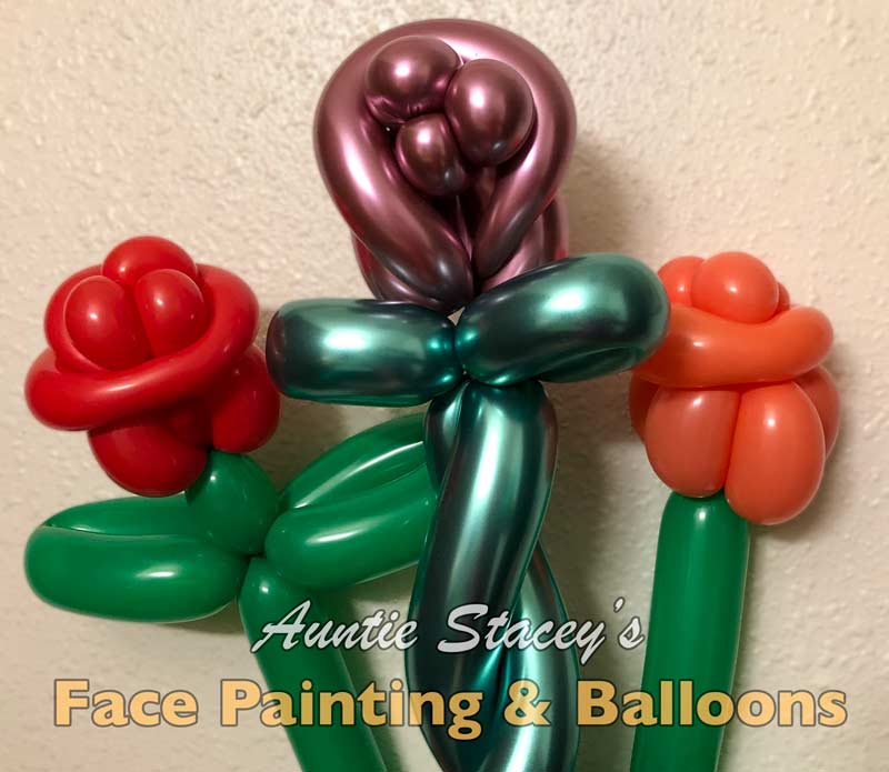 Balloon Roses by Auntie Stacey's face painting and balloon twisting corporate events wedding birthday party holiday Halloween clown children's parties kiddos