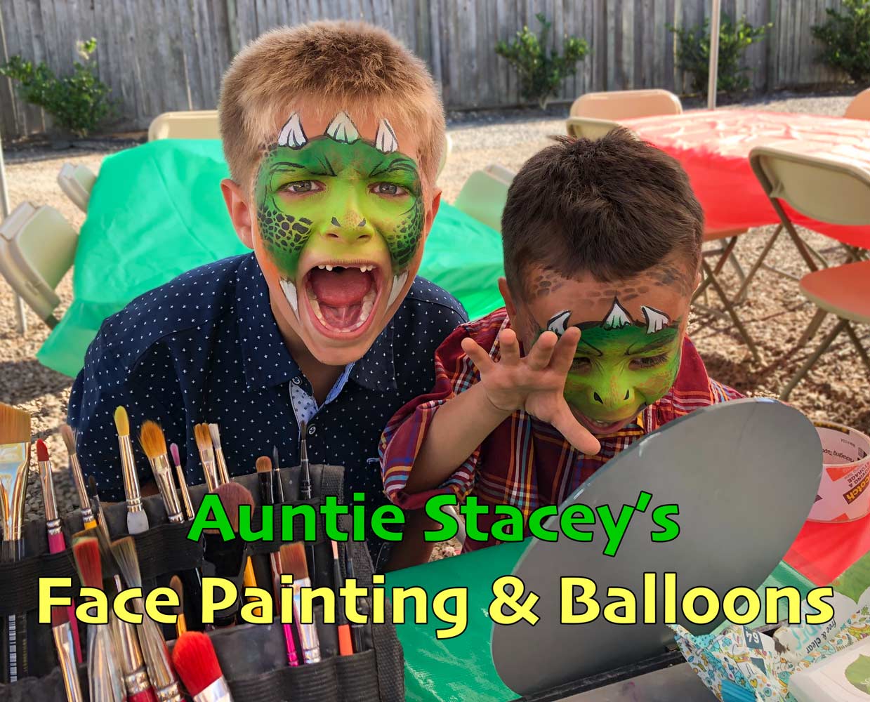 Two ferocious Dragons face paint by Auntie Stacey Face paint Auntie Stacey's Face Painting, Aunty Stacey, Princess face paint by Aunt Stacy, Sonoma county, Santa Rosa, Petaluma, Sebastopol, Cloverdale, Novato, Sebastopol, Guerneville, Wine Country, SF Bay area, balloons