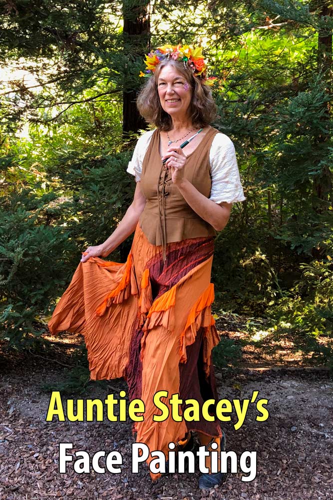 Auntie Stacey, face painter, in Harvest Fairy costume