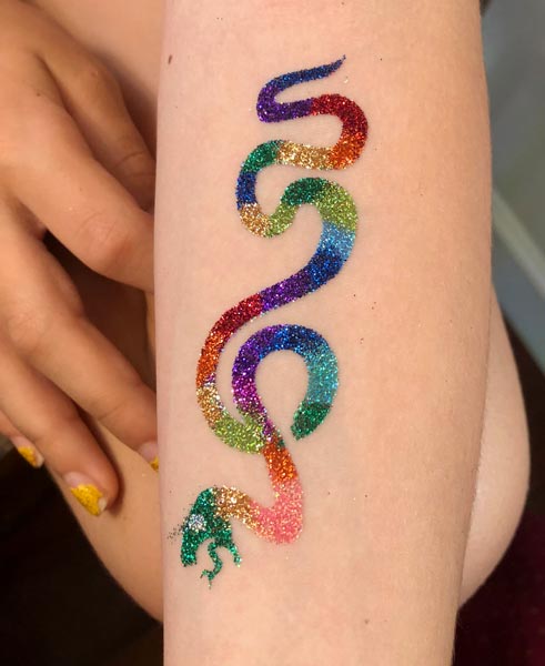 rainbow snake glitter tattoo