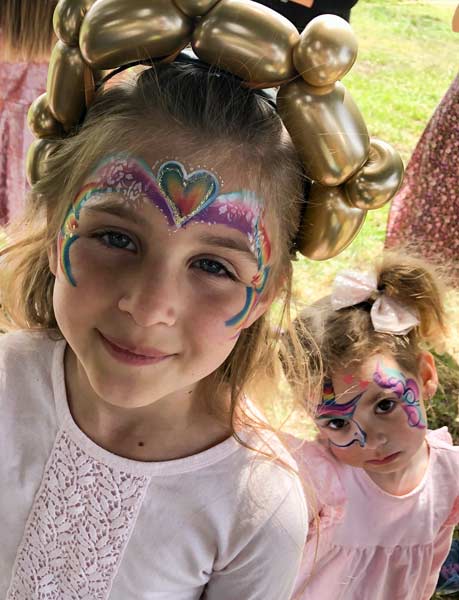 Princess with balloon crown face paint by Auntie Stacey's Face Painting, N. California